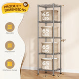 Reibii 12" Narrow 5-Tier Wire Shelving Unit, Metal Storage Rack for Closet, Bathroom & Kitchen