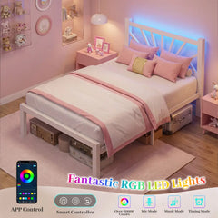 REIBII Metal Platform Bed Frame with LED Headboard, 882 LBS Heavy-Duty Support, 12" Under-Bed Storage, Noise-Reducing Design, No Box Spring Needed