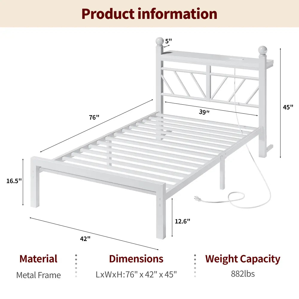 REIBII Metal Platform Bed Frame with LED Headboard, 882 LBS Heavy-Duty Support, 12" Under-Bed Storage, Noise-Reducing Design, No Box Spring Needed