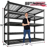 REIBII 55“W x 72"H 3000LBS shelf rack 5 Tiers garage metal shelves  Adjustable Industrial Shelving for Garage, Warehouse, Pantry