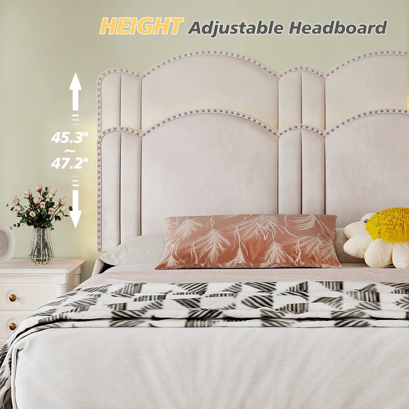 Reibii Upholstered Platform Bed Frame with LED Lights, Height Adjustable Headboard, Noise-Free Design & Easy Assembly for Bedroom