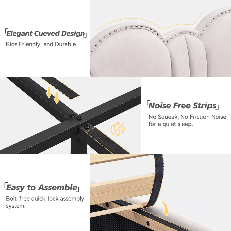 Reibii Upholstered Platform Bed Frame with LED Lights, Height Adjustable Headboard, Noise-Free Design & Easy Assembly for Bedroom