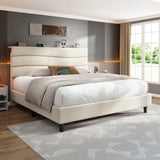 ENhomee 880LBS Bed Frame, Adjustable Upholstered Headboard with Charging Station, Noise-Free & Easy Assembly