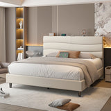 ENhomee 880LBS Bed Frame, Adjustable Upholstered Headboard with Charging Station, Noise-Free & Easy Assembly