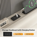 ENhomee 880LBS Bed Frame, Adjustable Upholstered Headboard with Charging Station, Noise-Free & Easy Assembly