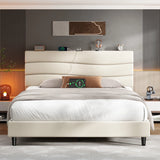 ENhomee 880LBS Bed Frame, Adjustable Upholstered Headboard with Charging Station, Noise-Free & Easy Assembly