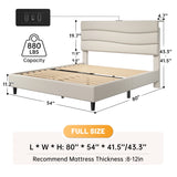 ENhomee 880LBS Bed Frame, Adjustable Upholstered Headboard with Charging Station, Noise-Free & Easy Assembly