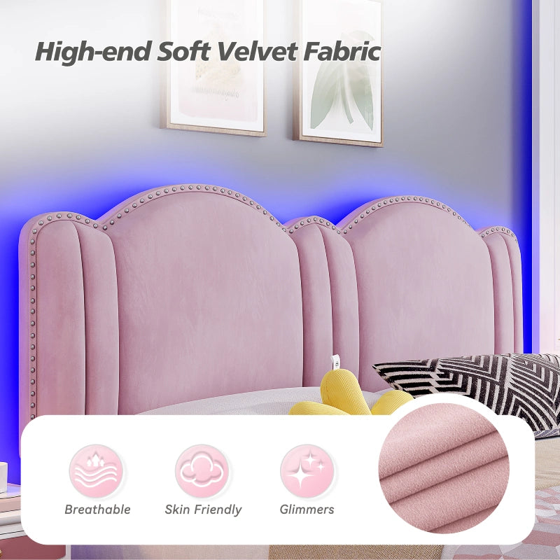 Reibii Upholstered Platform Bed Frame with LED Lights, Height Adjustable Headboard, Noise-Free Design & Easy Assembly for Bedroom