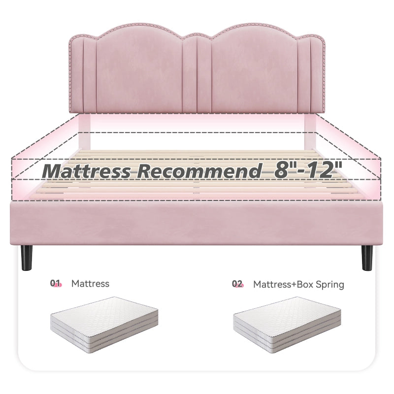 Reibii Upholstered Platform Bed Frame with LED Lights, Height Adjustable Headboard, Noise-Free Design & Easy Assembly for Bedroom