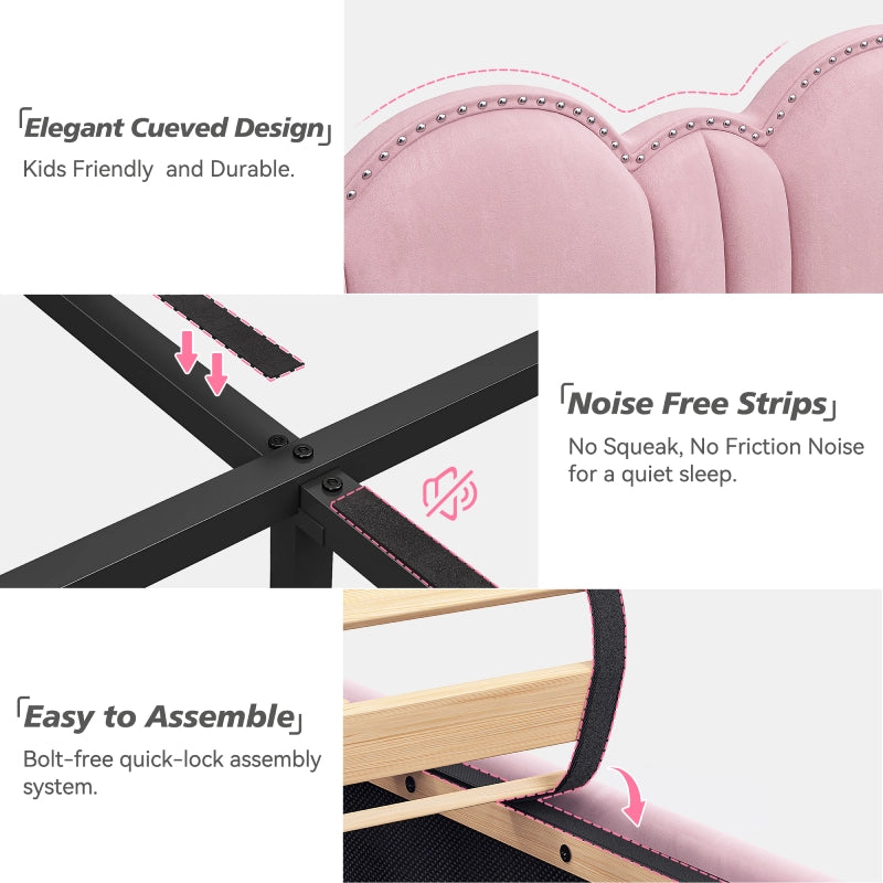 Reibii Upholstered Platform Bed Frame with LED Lights, Height Adjustable Headboard, Noise-Free Design & Easy Assembly for Bedroom