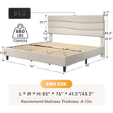 ENhomee 880LBS Bed Frame, Adjustable Upholstered Headboard with Charging Station, Noise-Free & Easy Assembly