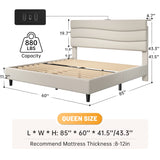 ENhomee 880LBS Bed Frame, Adjustable Upholstered Headboard with Charging Station, Noise-Free & Easy Assembly