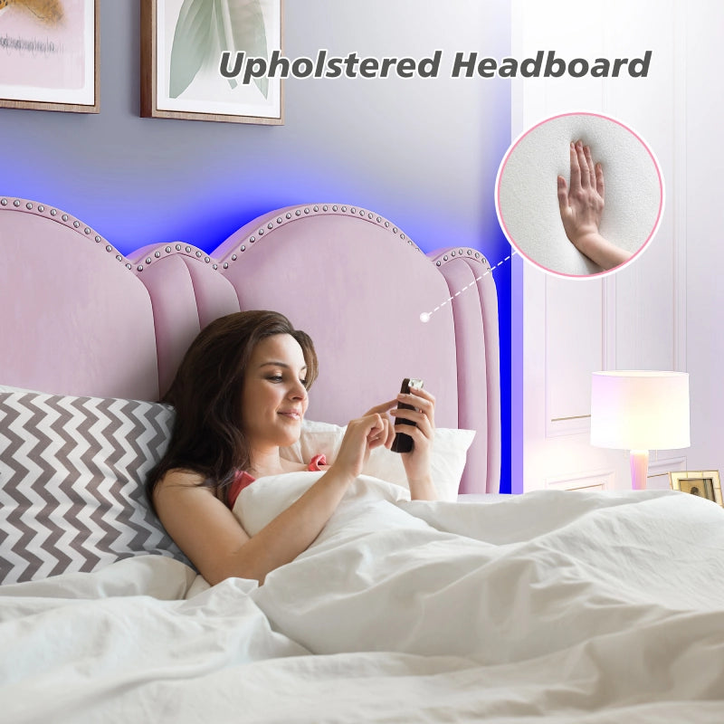 Reibii Upholstered Platform Bed Frame with LED Lights, Height Adjustable Headboard, Noise-Free Design & Easy Assembly for Bedroom