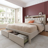 Reibii Heavy Duty Upholstered Bed Frame with 2 Storage Drawers, 2-Tier Storage Headboard, Noise-Free, No Box Spring Needed