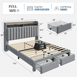 Reibii Heavy Duty Upholstered Bed Frame with 2 Storage Drawers, 2-Tier Storage Headboard, Noise-Free, No Box Spring Needed
