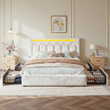 Reibii Velvet Upholstered Bed Frame with LED Lights, 4 Storage Drawers & Adjustable Headboard, 1000 lbs Heavy-Duty Support, Easy Assembly