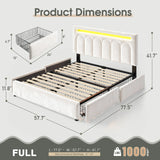 Reibii Velvet Upholstered Bed Frame with LED Lights, 4 Storage Drawers & Adjustable Headboard, 1000 lbs Heavy-Duty Support, Easy Assembly