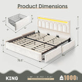 Reibii Velvet Upholstered Bed Frame with LED Lights, 4 Storage Drawers & Adjustable Headboard, 1000 lbs Heavy-Duty Support, Easy Assembly