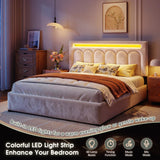 Reibii Velvet Upholstered Bed Frame with LED Lights, 4 Storage Drawers & Adjustable Headboard, 1000 lbs Heavy-Duty Support, Easy Assembly