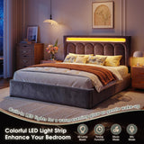 Reibii Velvet Upholstered Bed Frame with LED Lights, 4 Storage Drawers & Adjustable Headboard, 1000 lbs Heavy-Duty Support, Easy Assembly