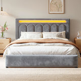 Reibii Velvet Upholstered Bed Frame with LED Lights, 4 Storage Drawers & Adjustable Headboard, 1000 lbs Heavy-Duty Support, Easy Assembly