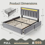 Reibii Velvet Upholstered Bed Frame with LED Lights, 4 Storage Drawers & Adjustable Headboard, 1000 lbs Heavy-Duty Support, Easy Assembly