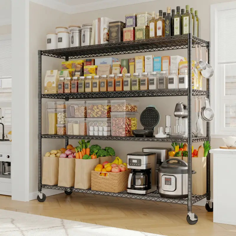Reibii 56" W x 75.6" H Wire Rack Shelving Units on Wheels, 2550 lbs Adjustable Wire Storage Shelves for Pantry Closet Commercial