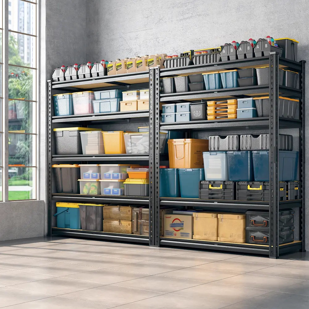 REIBII 2-Pack 27.6"W Storage Shelving Unit, 5-Tier Adjustable Storage Rack, 2000LBS Metal Shelves for Pantry Organization, Kitchen, Garage, Closet & Commercial Storage