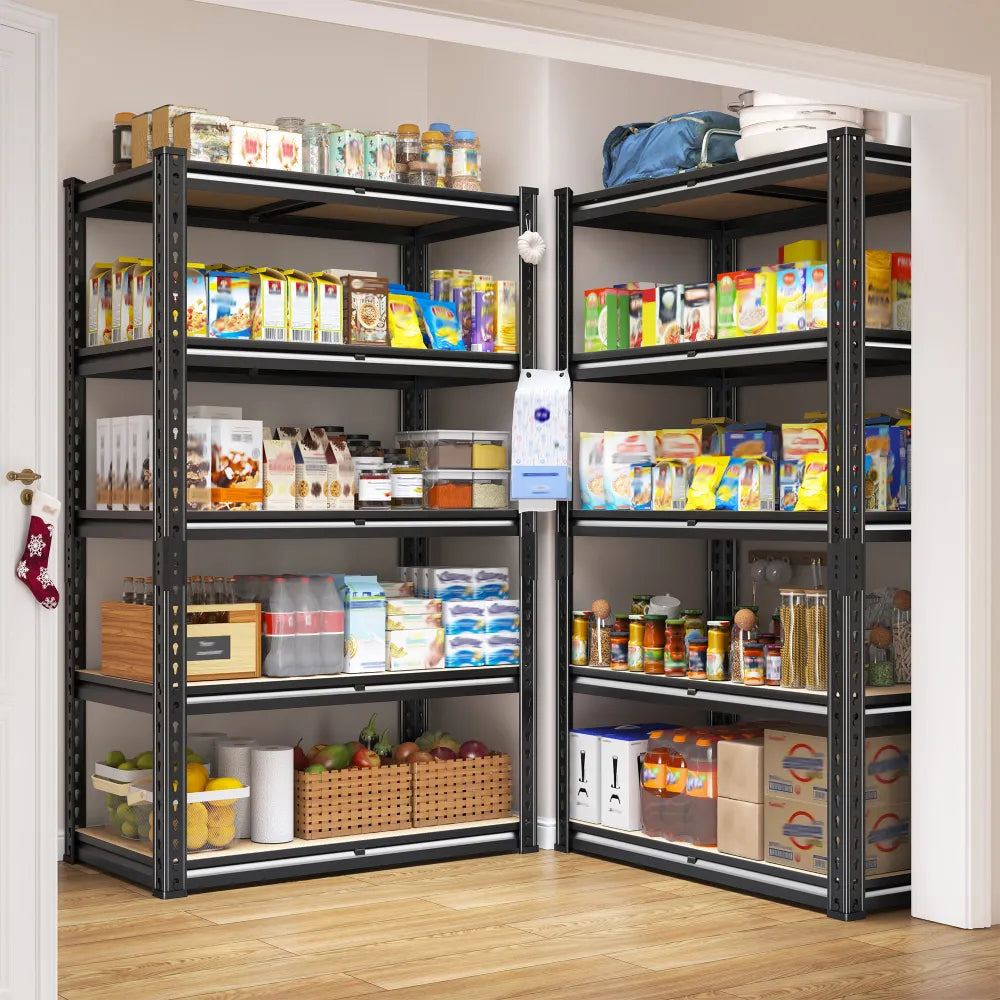 REIBII 2-Pack 27.6"W Storage Shelving Unit, 5-Tier Adjustable Storage Rack, 2000LBS Metal Shelves for Pantry Organization, Kitchen, Garage, Closet & Commercial Storage