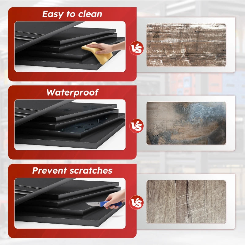 The smooth steel surface is waterproof and scratch-resistant, making these heavy duty shelves easy to clean after daily garage or workshop use.