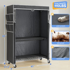 Raybee 81" H Rolling Garment Rack on Cover,445lbs Portable Closet & Adjustable Clothing Rack with Wheels For Bedroom