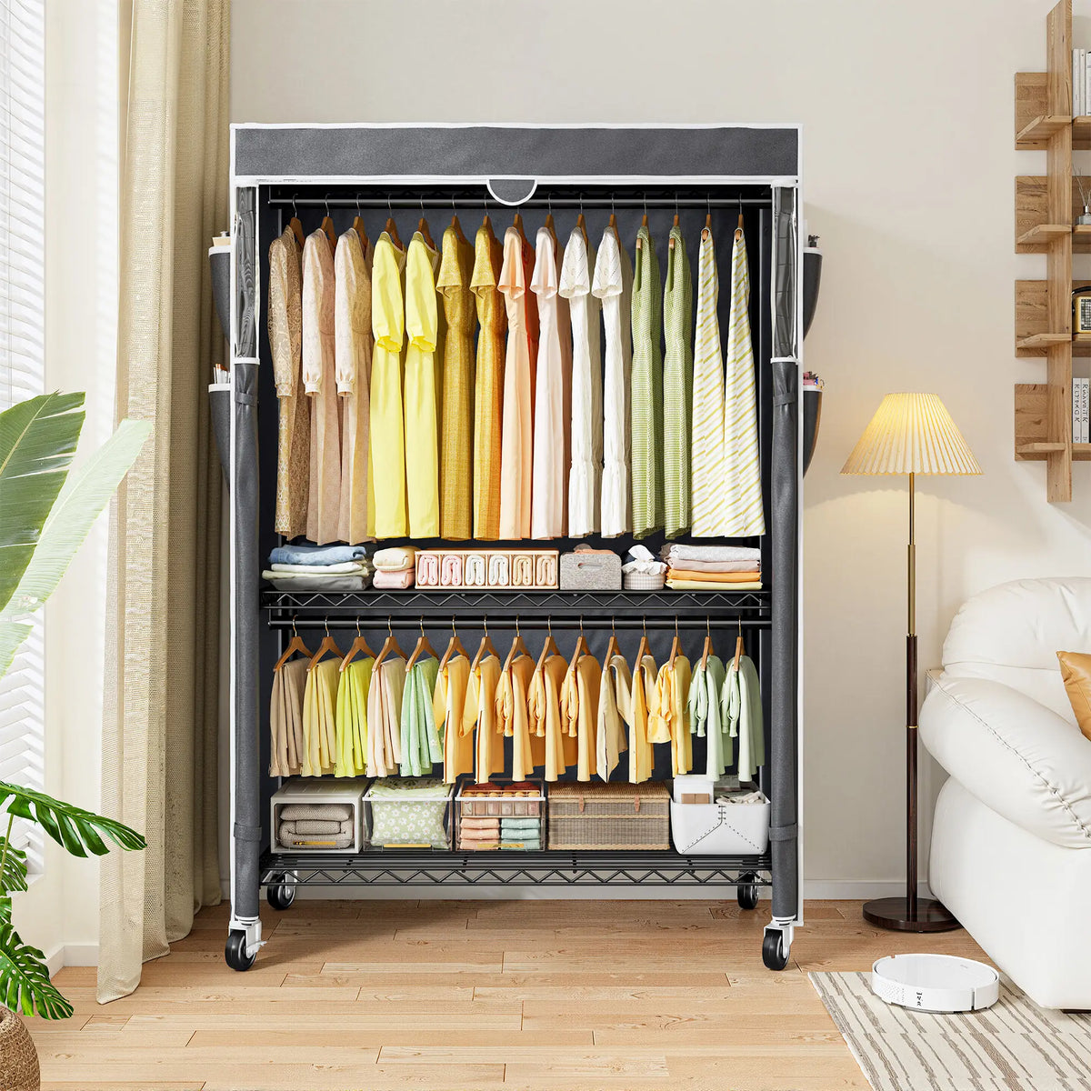 Raybee 81" H Rolling Garment Rack on Cover,445lbs Portable Closet & Adjustable Clothing Rack with Wheels For Bedroom