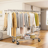 Raybee 75"W x 68"H Double Rolling Clothes Rack with Wheels,630LBS Heavy-Duty Commercial Garment Rack, For Bedroom