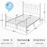 REIBII 54" Tall Headboard Metal Platform Bed Frame with LED Lights, 883 LBS Reinforced Steel Support, 12.7" Under-Bed Storage, Noise-Reducing Slats, No Box Spring Needed