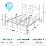 REIBII 54" Tall Headboard Metal Platform Bed Frame with LED Lights, 883 LBS Reinforced Steel Support, 12.7" Under-Bed Storage, Noise-Reducing Slats, No Box Spring Needed