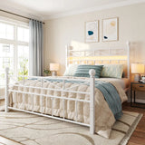 REIBII 54" Tall Headboard Metal Platform Bed Frame with LED Lights, 883 LBS Reinforced Steel Support, 12.7" Under-Bed Storage, Noise-Reducing Slats, No Box Spring Needed