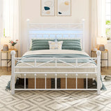 REIBII 54" Tall Headboard Metal Platform Bed Frame with LED Lights, 883 LBS Reinforced Steel Support, 12.7" Under-Bed Storage, Noise-Reducing Slats, No Box Spring Needed