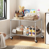 Reibii 2-Shelf Wire Rack Shelving with Wheels & Gaskets , Adjustable Metal Storage Shelves for Kutchen Pantry Laundry, Chrome