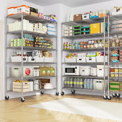 Reibii 45"W x 82"H Wire Shelving with Wheels, 6-Tier Adjustable Metal Shelves Load 1200LBS, Storage Racks for Kitchen Pantry Closet,Chrome