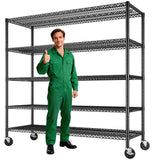Reibii 56" W x 75.6" H Wire Rack Shelving Units on Wheels, 2550 lbs Adjustable Wire Storage Shelves for Pantry Closet Commercial