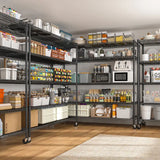 Reibii 56" W x 75.6" H Wire Rack Shelving Units on Wheels, 2550 lbs Adjustable Wire Storage Shelves for Pantry Closet Commercial