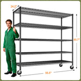 Reibii 56" W x 75.6" H Wire Rack Shelving Units on Wheels, 2550 lbs Adjustable Wire Storage Shelves for Pantry Closet Commercial