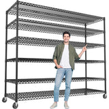Reibii 60''W X 82.6" H Wire Rack Shelving on Wheels, 3598 lbs Adjustable Heavy Duty Metal Wire Shelves for Kitchen Pantry