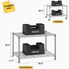 Reibii 2-Shelf Wire Rack Shelving with Wheels & Gaskets , Adjustable Metal Storage Shelves for Kutchen Pantry Laundry, Chrome