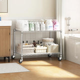 Reibii 2-Shelf Wire Rack Shelving with Wheels & Gaskets , Adjustable Metal Storage Shelves for Kutchen Pantry Laundry, Chrome