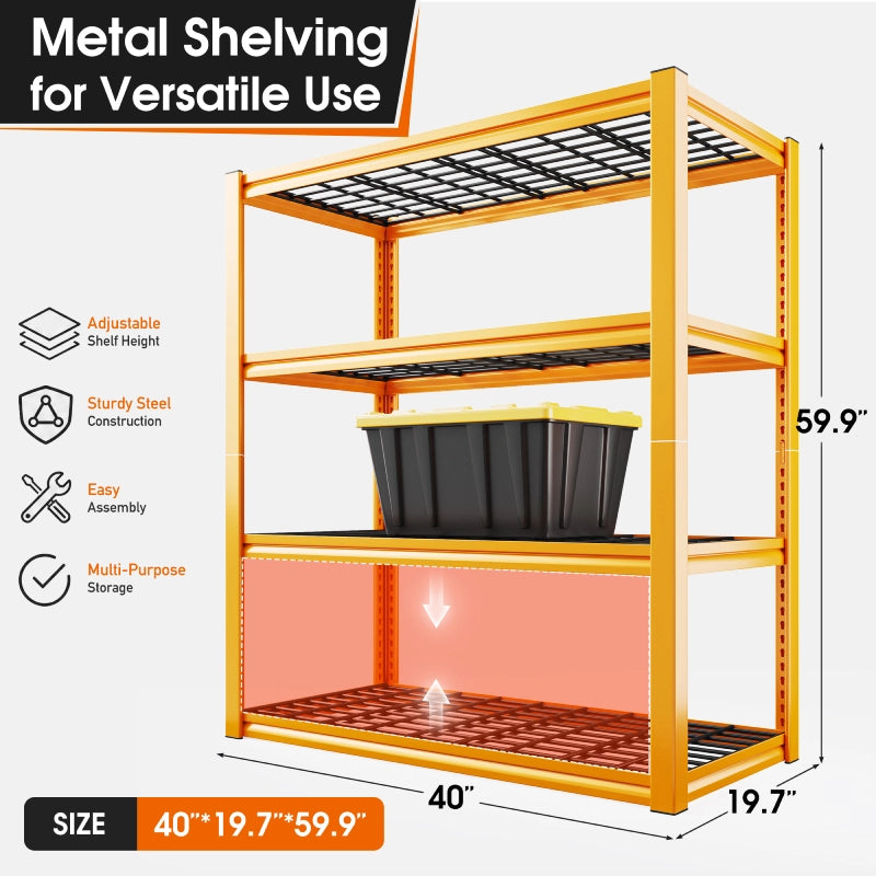 REIBII 59.9"H 4-Tier Industrial Shelves, Adjustable Shelving Units for Garage, Warehouse, Basement & Pantry