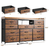 Dresser TV Stand with 11 Drawers for 60" TV Stand for Bedroom with LED Lights Power Outlets Long Dresser for Bedroom with Shelves