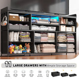 Dresser TV Stand with 11 Drawers for 60" TV Stand for Bedroom with LED Lights Power Outlets Long Dresser for Bedroom with Shelves