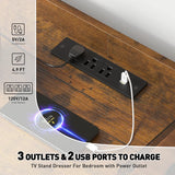 Dresser TV Stand with 11 Drawers for 60" TV Stand for Bedroom with LED Lights Power Outlets Long Dresser for Bedroom with Shelves