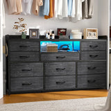 Dresser TV Stand with 11 Drawers for 60" TV Stand for Bedroom with LED Lights Power Outlets Long Dresser for Bedroom with Shelves